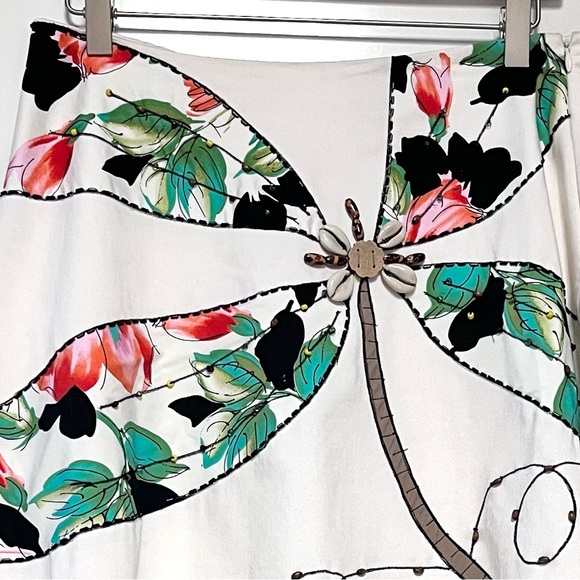 Cache Vintage Beaded Skirt A-Line Tropical Blossom Bamboo Floral SZ 4 White Y2K - Picture 6 of 11